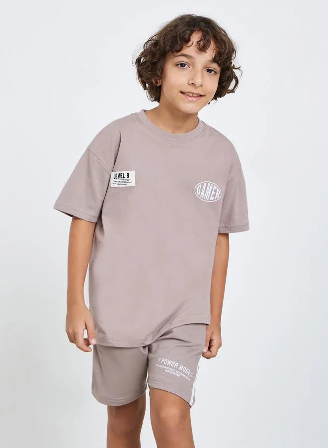 Styli Boys Grey Cotton Knit T-Shirt and Shorts Set